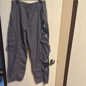 Gray Cargo Pants with Butterfly Design